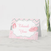 ピンクとグレーのシェブロン・バレリーナありがとう サンキューカード (正面)