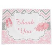 ピンクとグレーのシェブロン・バレリーナありがとう ラージペーパーバッグ (正面)