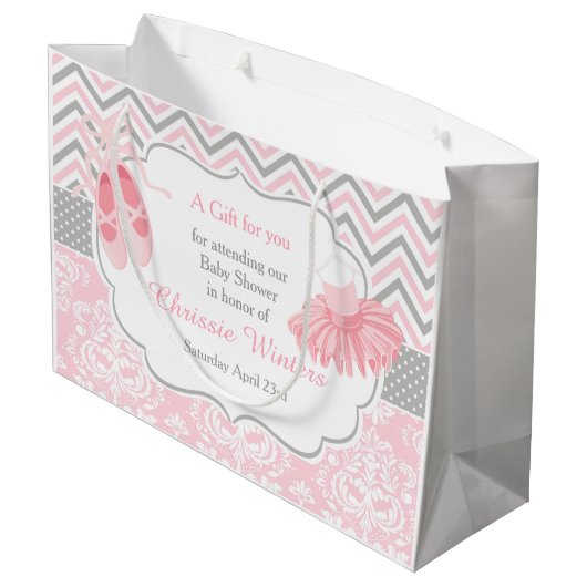 ピンクとグレーのシェブロン・バレリーナありがとう ラージペーパーバッグ (裏面アングル)