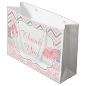 ピンクとグレーのシェブロン・バレリーナありがとう ラージペーパーバッグ (正面アングル)