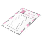 ピンクとグレーのシボロン象の赤ちゃんシャワーゲーム2 ノートパッド (アングル)