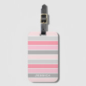 ピンクとグレーのストライプの荷物パーソナライズされたタグ ラゲッジタグ (正面縦)
