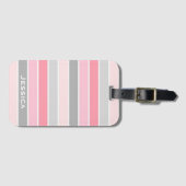 ピンクとグレーのストライプの荷物パーソナライズされたタグ ラゲッジタグ (正面横)