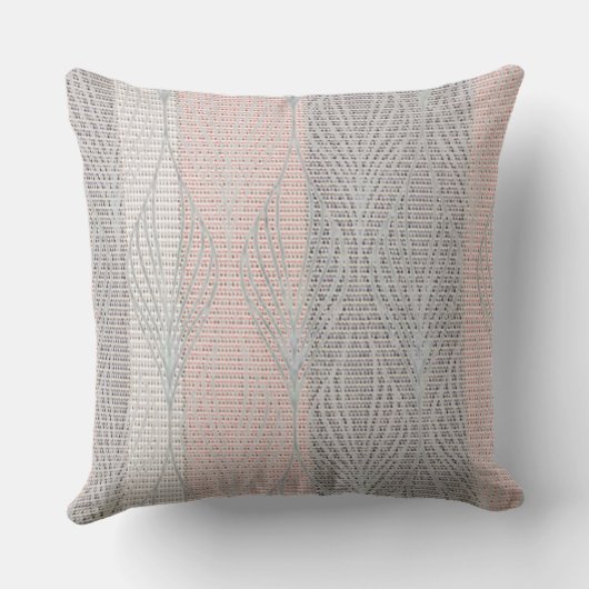 ピンクとグレーのストライプフローラオーバーレイ枕 アウトドアクッション (裏面)