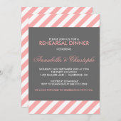 ピンクとグレーのストライプリハーサルディナー招待状 招待状 (正面/裏面)