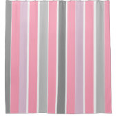 ピンクとグレーのストライプ シャワーカーテン (正面)