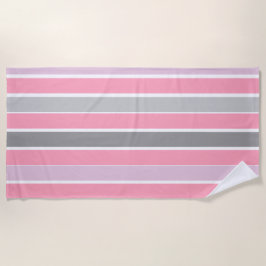 ピンクとグレーのストライプ ビーチタオル