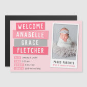 ピンクとグレーのスナップショット磁気出産の発表 マグネット招待状 (正面/裏面)