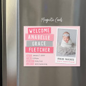 ピンクとグレーのスナップショット磁気出産の発表 マグネット招待状