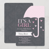 ピンクとグレーのスプリンクル ベイビーシャワー招待状 招待状 (正面/裏面)