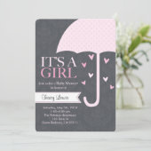 ピンクとグレーのスプリンクル ベイビーシャワー招待状 招待状 (スタンド正面)