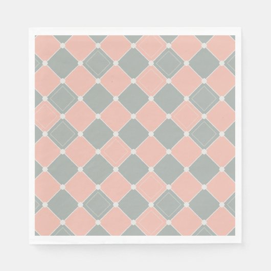 ピンクとグレーのダイヤモンドチェックパターン スタンダードランチョンナプキン (正面)