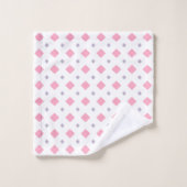 ピンクとグレーのダイヤモンドパターン バスタオルセット (ウォッシュタオル)