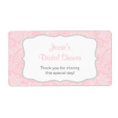 ピンクとグレーのダマスクのウォーターボトルラベル ラベル (正面)