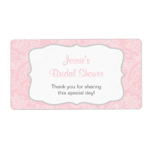 ピンクとグレーのダマスクのウォーターボトルラベル