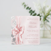 ピンクとグレーのダマスクの赤ちゃんシャワー 招待状 (スタンド正面)