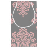 ピンクとグレーのダマスクパターン スモールペーパーバッグ (裏面)