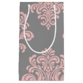 ピンクとグレーのダマスクパターン スモールペーパーバッグ (正面)