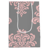 ピンクとグレーのダマスクパターン ミディアムペーパーバッグ (裏面)