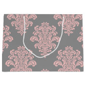 ピンクとグレーのダマスクパターン ラージペーパーバッグ (正面)