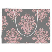 ピンクとグレーのダマスクパターン ラージペーパーバッグ (裏面)