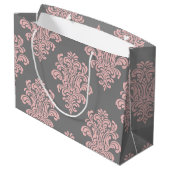 ピンクとグレーのダマスクパターン ラージペーパーバッグ (裏面アングル)