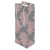 ピンクとグレーのダマスクパターン ワインギフトバッグ (裏面アングル)