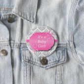 ピンクとグレーのダマスクパターン 缶バッジ (インサイチュ)