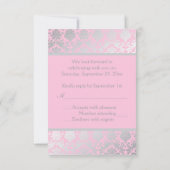 ピンクとグレーのダマスク返信カード 出欠カード (裏面)