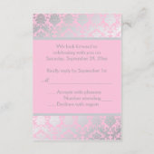 ピンクとグレーのダマスク返信カード 出欠カード (裏面)