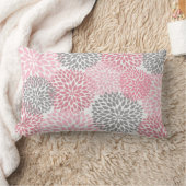 ピンクとグレーのダリア/タム角枕 ランバークッション (ブランケット)
