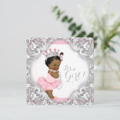 ピンクとグレーのツツ族の女の子の赤ちゃんシャワー 招待状 (スタンド正面)