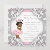 ピンクとグレーのツツ族の女の子の赤ちゃんシャワー 招待状 (裏面)