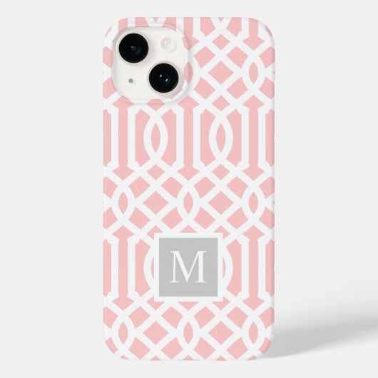 ピンクとグレーのトレリス・モノグラム |編集可能な色 Case-Mate iPhoneケース (裏面)