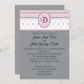 ピンクとグレーのドットとストライプ招待状 招待状 (正面/裏面)