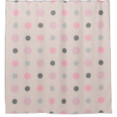 ピンクとグレーのドット シャワーカーテン (正面)