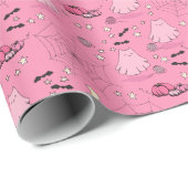 ピンクとグレーのハロウィーンかわいい猫幽霊 ラッピングペーパー (ロールコーナー)