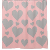 ピンクとグレーのハートのシャワーカーテン シャワーカーテン (正面)