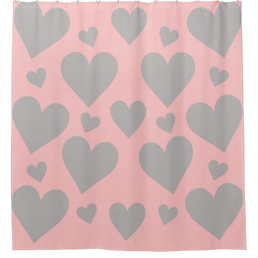 ピンクとグレーのハートのシャワーカーテン シャワーカーテン (正面)
