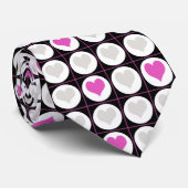 ピンクとグレーのハートグリッドパターン ネクタイ (ロール)