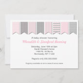 ピンクとグレーのバナーベビーシャワー/誕生日招待状 招待状 (正面)