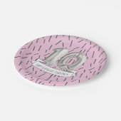 ピンクとグレーのバルーンガールズ10th誕生日パーティー ペーパープレート (アングル)