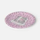 ピンクとグレーのバルーンガールズ13thバースデーパーティー ペーパープレート (アングル)