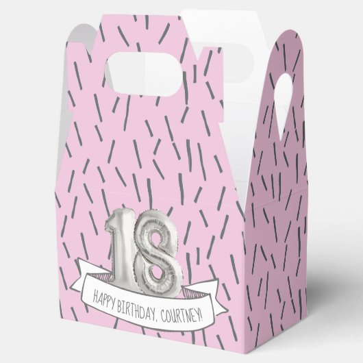 ピンクとグレーのバルーンガールズ18th誕生日パーティー フェイバーボックス (オープン)