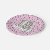 ピンクとグレーのバルーンガールズ18th誕生日パーティー ペーパープレート (アングル)