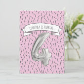 ピンクとグレーのバルーンガールズ4th誕生日パーティー 招待状 (スタンド正面)