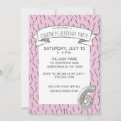 ピンクとグレーのバルーンガールズ6th誕生日パーティー 招待状 (裏面)