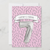 ピンクとグレーのバルーンガールズ7thバースデーパーティー 招待状 (正面)