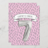 ピンクとグレーのバルーンガールズ7thバースデーパーティー 招待状 (正面/裏面)