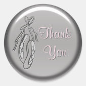 ピンクとグレーのバレエのスリッパありがとうステッカー ラウンドシール (正面)